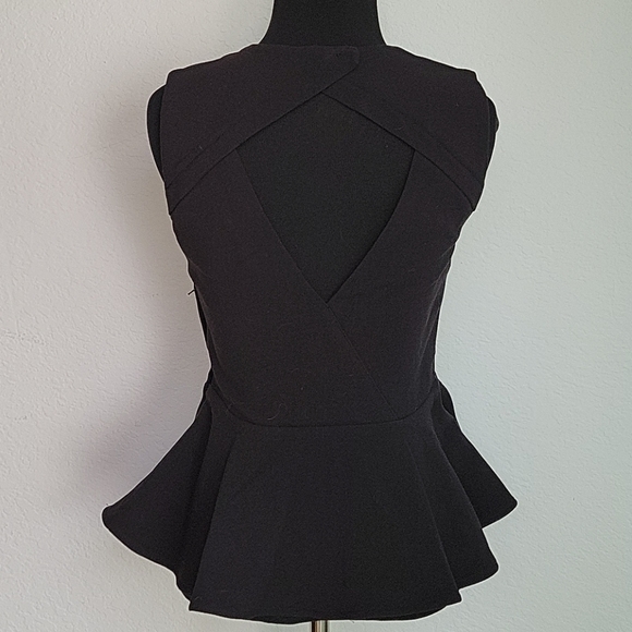 NWT H&M Black Sequin Peplum Top Open Back - Picture 2 of 3